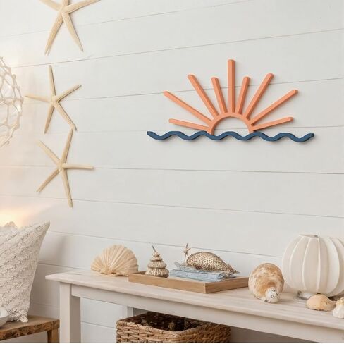 Novabright Sunrise or Sunset with Wave Ocean Wood Wall Art Sunrise at Sea Beach Wave Decor for Home Bedroom Living Room Above Bed Decor Nautical Minimalist Line Sign, Housewarming Gift in Saudi Arabia