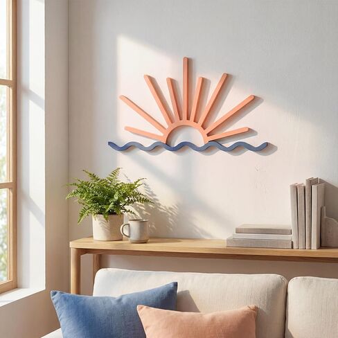 Novabright Sunrise or Sunset with Wave Ocean Wood Wall Art Sunrise at Sea Beach Wave Decor for Home Bedroom Living Room Above Bed Decor Nautical Minimalist Line Sign, Housewarming Gift in Saudi Arabia