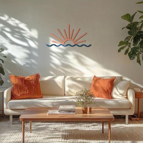 Novabright Sunrise or Sunset with Wave Ocean Wood Wall Art Sunrise at Sea Beach Wave Decor for Home Bedroom Living Room Above Bed Decor Nautical Minimalist Line Sign, Housewarming Gift in Saudi Arabia