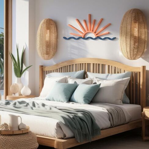 Novabright Sunrise or Sunset with Wave Ocean Wood Wall Art Sunrise at Sea Beach Wave Decor for Home Bedroom Living Room Above Bed Decor Nautical Minimalist Line Sign, Housewarming Gift in Saudi Arabia