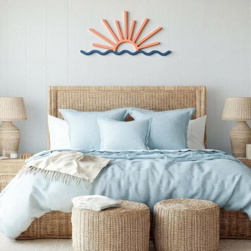 Novabright Sunrise or Sunset with Wave Ocean Wood Wall Art Sunrise at Sea Beach Wave Decor for Home Bedroom Living Room Above Bed Decor Nautical Minimalist Line Sign, Housewarming Gift in Saudi Arabia