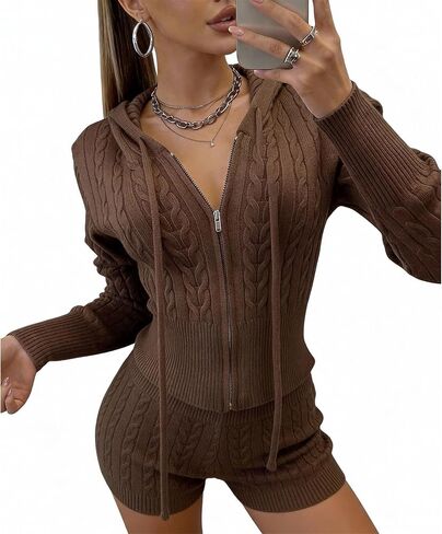 المرأة زمم هوديي كابل متماسكة سترة المحاصيل سترة سترة 2026 ملابس علوية بأكمام طويلة للربيع Y2k سترة in Kuwait