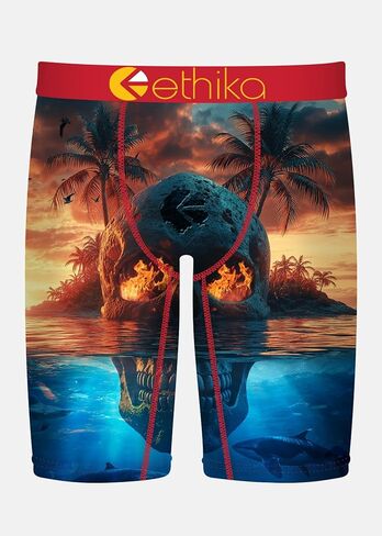 ملابس داخلية بوكسر للرجال من Ethika، بطول الركبة، ملابس داخلية قابلة للتمدد في 4 اتجاهات مع مطبوعات جرافيك - جزيرة سكول in Saudi Arabia