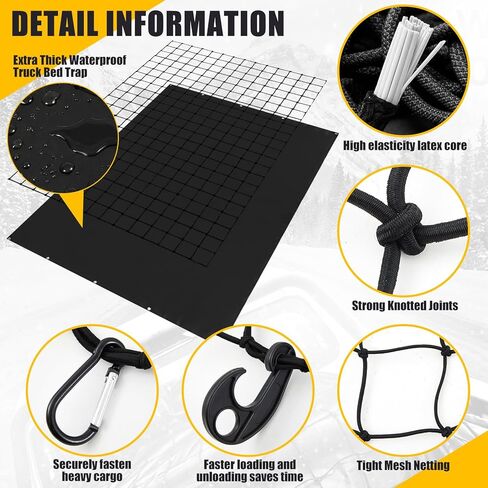 طقم شبكة شحن لسرير شاحنة Tranqun مقاس 4 × 6 بوصة قابلة للتمدد حتى 8 × 12 بوصة، مع غطاء قماش مقاوم للماء قابل للإزالة مقاس 6 × 10 بوصة - مجموعة كاملة لتأمين حمولة شاحنة الالتقاط مع شبكة وقماش القنب و12 حلقة على شكل حرف D وخطاف وحبل بطول 16 بوصة in Kuwait