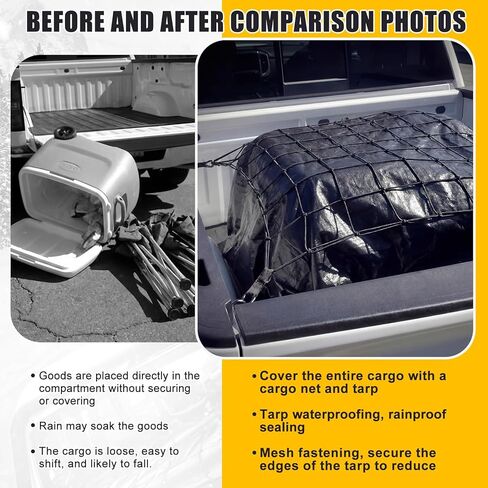 طقم شبكة شحن لسرير شاحنة Tranqun مقاس 4 × 6 بوصة قابلة للتمدد حتى 8 × 12 بوصة، مع غطاء قماش مقاوم للماء قابل للإزالة مقاس 6 × 10 بوصة - مجموعة كاملة لتأمين حمولة شاحنة الالتقاط مع شبكة وقماش القنب و12 حلقة على شكل حرف D وخطاف وحبل بطول 16 بوصة in Kuwait
