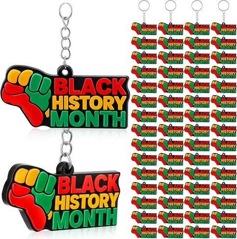 Nosiny 60 Pcs Black History Month Silicone Keychain Black History Month Key Ring Gift Decorations Juneteenth Souvenir for Party Favors Men Women Backpacks Supplies in Saudi Arabia