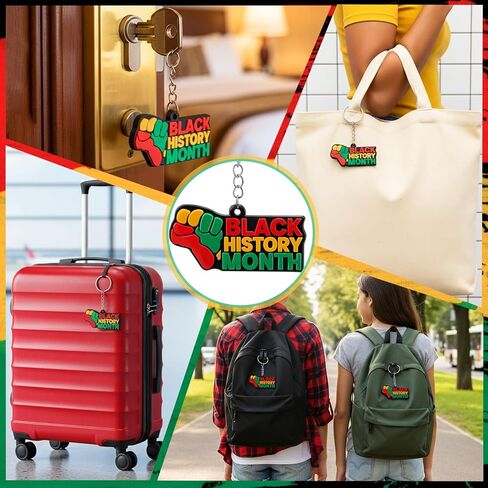 Nosiny 60 Pcs Black History Month Silicone Keychain Black History Month Key Ring Gift Decorations Juneteenth Souvenir for Party Favors Men Women Backpacks Supplies in Saudi Arabia