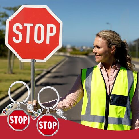 Jetec 24 Pcs Crossing Guard Gifts for Women Men Crossing Guard Appreciation Gifts Security Keychains Bulk Crosswalk Traffic Light Stainless Steel Keychain in Saudi Arabia