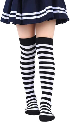 CHIDRA 6-12 Years Girls Kids Striped Solid Colored Thigh High Socks Over Knee Thigh Socks Knee-High Warm Stocking Leg Warmer in Saudi Arabia