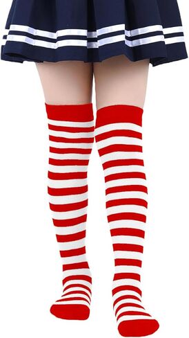 CHIDRA 6-12 Years Girls Kids Striped Solid Colored Thigh High Socks Over Knee Thigh Socks Knee-High Warm Stocking Leg Warmer in Saudi Arabia