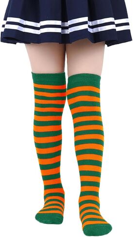 CHIDRA 6-12 Years Girls Kids Striped Solid Colored Thigh High Socks Over Knee Thigh Socks Knee-High Warm Stocking Leg Warmer in Saudi Arabia
