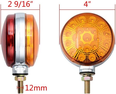 2pc 4" Round Double Face Single Stud Mount Red/Amber 42-LED Fender Reflective Stop Turn Signal Lights w/Chrome ABS Housing Sealed Compatible with Kenworth Peterbilt Freightliner Western Star Volvo in Saudi Arabia