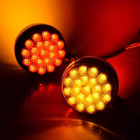 2pc 4" Round Double Face Single Stud Mount Red/Amber 42-LED Fender Reflective Stop Turn Signal Lights w/Chrome ABS Housing Sealed Compatible with Kenworth Peterbilt Freightliner Western Star Volvo in Saudi Arabia
