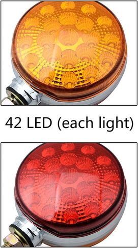2pc 4" Round Double Face Single Stud Mount Red/Amber 42-LED Fender Reflective Stop Turn Signal Lights w/Chrome ABS Housing Sealed Compatible with Kenworth Peterbilt Freightliner Western Star Volvo in Saudi Arabia
