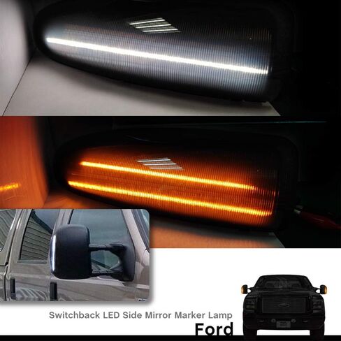 Smoked Lens Switchback LED Side Mirror Marker Lamp Light Kits for 2003-2007 Ford F-250 F-350 Super Duty Pickup Truck Towing Mirror Amber LED Turn Signal Light White LED Parking Light in Saudi Arabia