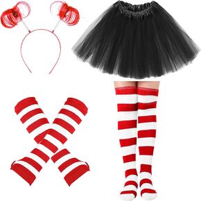 مجموعة أزياء توتو مكونة من 4 قطع من Hicarer للنساء تنورة توتو من التل وجوارب مخططة وقفازات قابلة للتمدد وعصابة رأس على شكل ذيل الحصان in Kuwait