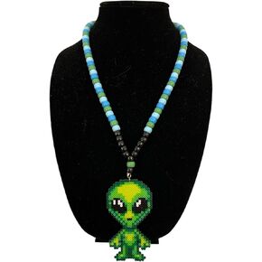Alien Handmade Mini Kandi Necklace for Festival Costume Rave Gear Green and Shiny in Kuwait
