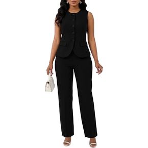 Kafiloe 2 قطعة مجموعات سترة السراويل الدعاوى للنساء متأنق بلا أكمام السترة السراويل الأعمال ملابس غير رسمية in Kuwait