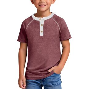 Boy's Henley Shirts Kids Short Sleeve Button T-Shirt Stylish Casual Cotton Pullover Tee 5-14 Years in Kuwait