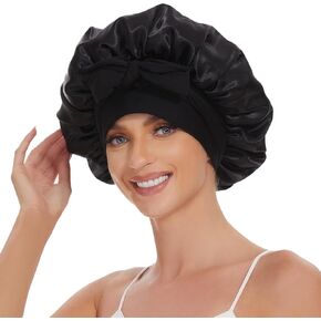 بونيه شعر حريري مع حزام للنوم، قبعة نوم من الساتان مزدوجة الطبقات للنساء، بطانة ناعمة للشعر المجعد والطبيعي in Kuwait