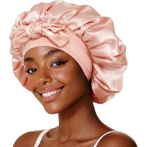 Silk Hair Bonnet with Strap for Sleeping, Double-Layer Satin Sleep Cap for Women, Soft Lining for Curly and Natural Hair in Saudi Arabia