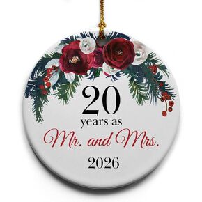 20 Years as Mr. and Mrs. | 20th Wedding for Wife him Couple Husband Ceramic Christmas Tree Ornament Collectible Holiday Keepsake 2.875" Round Ornament in Decorative Gift Box with Bow in Kuwait