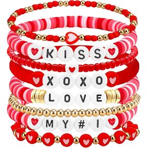 Valentines Day Gifts for Women,Valentine Bracelets,Bulk Cute Pink Red Heart Bracelets for Women,Girlfriend,Lover,Best Friends,Wife,Stackable Stretch in Kuwait