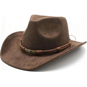 قبعة رعاة البقر بنية للجنسين، قبعة رعاة البقر الغربية ذات حافة واسعة قابلة للتعديل للحفلات وركوب الخيل والسفر والأنشطة الخارجية (بني) in Kuwait