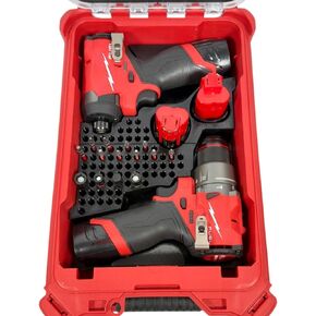 مفك حفر الوقود M12 (3404-20) و1/4 بوصة تأثير (3453-20) إدراج بطانة منظمة لحقيبة Milwaukee Packout Compact Case 48-22-8435. المثقاب والتأثير وبطارية M12 ومنظم تخزين القطع in Kuwait