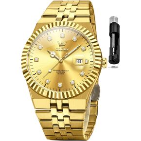 OLEVS Mens Watches Luxury Diamond Calendar Stainless Steel Male Watches Business Dress Waterproof Luminous Fashion Watch for Men in Kuwait