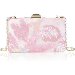 محفظة كلاتش مطرزة بالترتر للنساء، حقيبة سهرة أنيقة مطرزة بالزهور، محفظة ضيوف حفل الزفاف، حقيبة كتف لامعة للحفلات in Kuwait