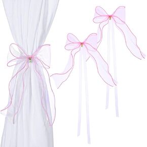 2 جهاز كمبيوتر شخصى الوردي القوس الستار تيباكس، Bowknot الستار تيباكس مع اللؤلؤ الفرنسية حريري القوس الستائر تيباكس للمنزل غرفة نوم مكاتب غرف الطعام حفل زفاف الديكور in Kuwait