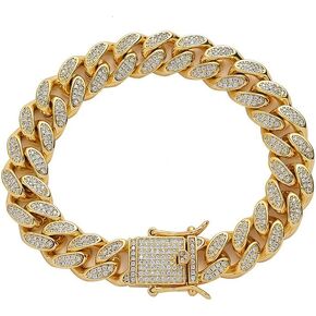 Solid Gold over S925 Sterling Silver 12mm Wide Cuban Link Bracelet with Moissanite, Substantial Wrist Chain, Functional Gift for Men in Kuwait
