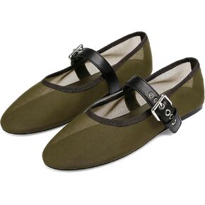 Mesh Ballet Flats for Women Buckle Strap Round Toe Mary Jane Flats Slip On Comfortable Casual Dress Ballerina Shoes in Saudi Arabia