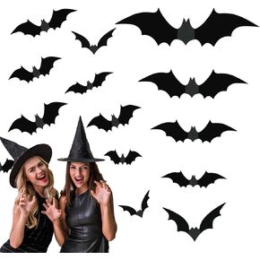 Decorations Bats Halloween 56PCS 4 Sizes PVC Scary Black Big Bats Sticker 3D Wall Decor Decal Wall Sticker with 12PCS Large Spider for Halloween Eve Decor Home Window Decoration Set (68PCS) in Kuwait