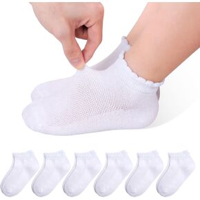 6 Pairs Girls White Ruffle Socks - Cute Frilly Cotton School Uniform Kids Crew Ankle Socks for Girls 1-12 Years in Saudi Arabia