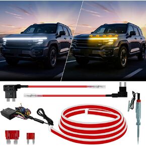 شريط إضاءة LED للمسح الديناميكي المتسلسل للسيارات، لون أبيض مزدوج DRL مع إشارة انعطاف كهرماني، ضوء LED خارجي مرن قابل للقطع IP68 مقاوم للماء، للشاحنات وسيارات الدفع الرباعي والشاحنات، 79 بوصة 12 فولت، مجموعة واحدة in Kuwait