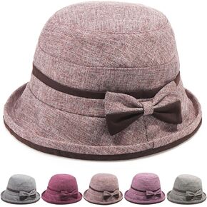 قبعة Initlove النسائية ذات الطراز الكلاسيكي من فيدورا ذات حافة ملفوفة مع عقدة على شكل فيونكة in Kuwait