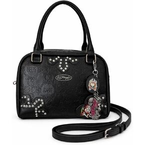 ED HARDY Women’s Embossed Skull Satchel Handbag with Top Handles & Detachable Crossbody Strap – Vegan Leather in Saudi Arabia