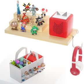 for Tonie Shelf Magnetic - Wooden Tonies Organizer with Carrying Bag, 3 Tiered Magnetic Display Shelf for Toniebox Holder, Wall Mount/Countertop Use Tonies Toy Storage for Kids Room/Playroom (Wood) in Kuwait