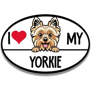 Magnet Me Up I Love My Yorkie Dog Breed Car Magnet Decal, 4x6 Inches Oval, Adorable Decoration for Vehicle, Fridge, and More! Cute Peeking Dog Car Accessories, Gift for Yorkie Lovers, Made in USA in Kuwait
