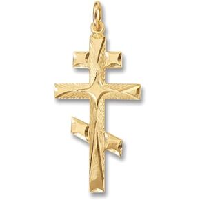 Religious Gifts Orthodox Three Bar Cross Pendant 925 Sterling Silver Gold Tone 1-1/2 Inch in Saudi Arabia