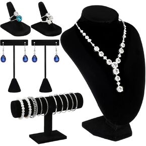 6 Pcs Velvet Jewelry Display Set- Velvet Necklace Bust Holder Mannequin Bust & T-Bar 2 T Shape Earing Stand 2 Ring Finger Jewelry Holder Bracelet Organizer in Kuwait