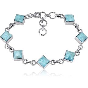 SSJ Larimar Link Bracelet for Women 925 Sterling Silver Square Shape Natural Larimar Blue Stone Adjustable Bracelet 7.5" (Blue) in Saudi Arabia