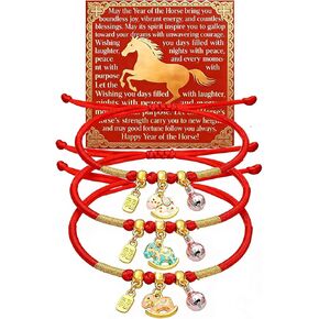 3pcs/6pcs 2026 New Year of Horse Charm Bracelets, Red Braided Adjustable String Zodiac Animal Enamel Colored Horse Bell Pendant Good Luck Jewelry Gifts for Women Men With Gift Card Box in Kuwait