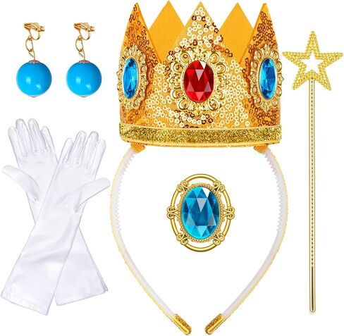 تتضمن إكسسوارات أزياء TQTYOY Princess Peach Crown التاج/العصا/القفازات/الأقراط/البروش للنساء والفتيات في الهالوين وإكسسوارات الأزياء التنكرية in Saudi Arabia