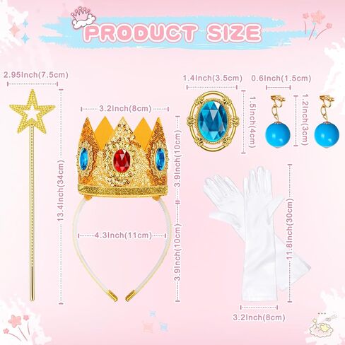 تتضمن إكسسوارات أزياء TQTYOY Princess Peach Crown التاج/العصا/القفازات/الأقراط/البروش للنساء والفتيات في الهالوين وإكسسوارات الأزياء التنكرية in Saudi Arabia