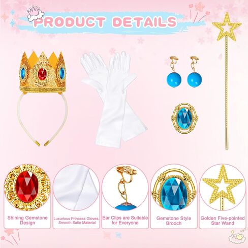 تتضمن إكسسوارات أزياء TQTYOY Princess Peach Crown التاج/العصا/القفازات/الأقراط/البروش للنساء والفتيات في الهالوين وإكسسوارات الأزياء التنكرية in Saudi Arabia