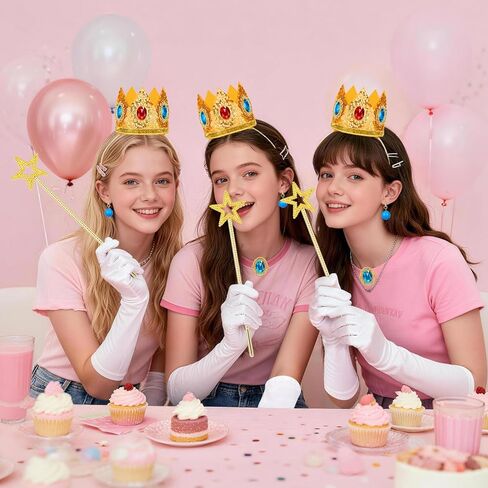 تتضمن إكسسوارات أزياء TQTYOY Princess Peach Crown التاج/العصا/القفازات/الأقراط/البروش للنساء والفتيات في الهالوين وإكسسوارات الأزياء التنكرية in Saudi Arabia