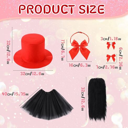 6 Pcs Cat Costume Accessory Set for Women Including Tall Hat, Tutu Skirt, Red Bowtie, Self Adhesive Satin Bows Furry Leg Warmers for Halloween, 100th Day of School Parties in Saudi Arabia